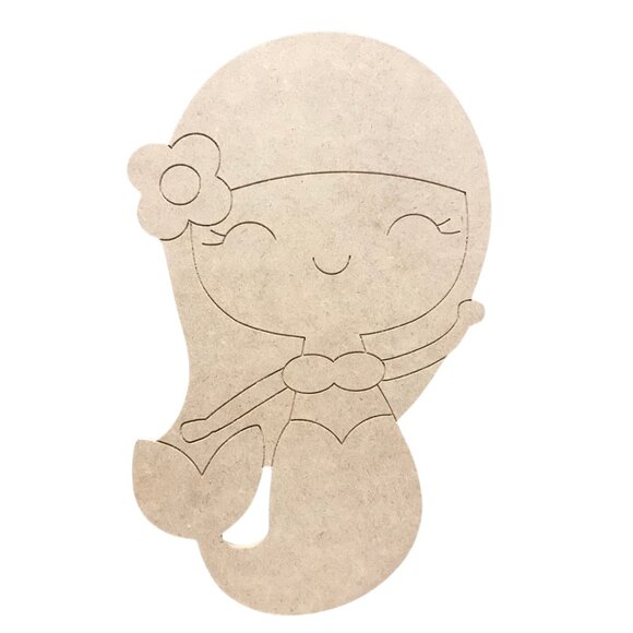 Mermaid Paint by Line Wood Cutout with Etched Lines - Easy to Paint - Picture 1 of 1